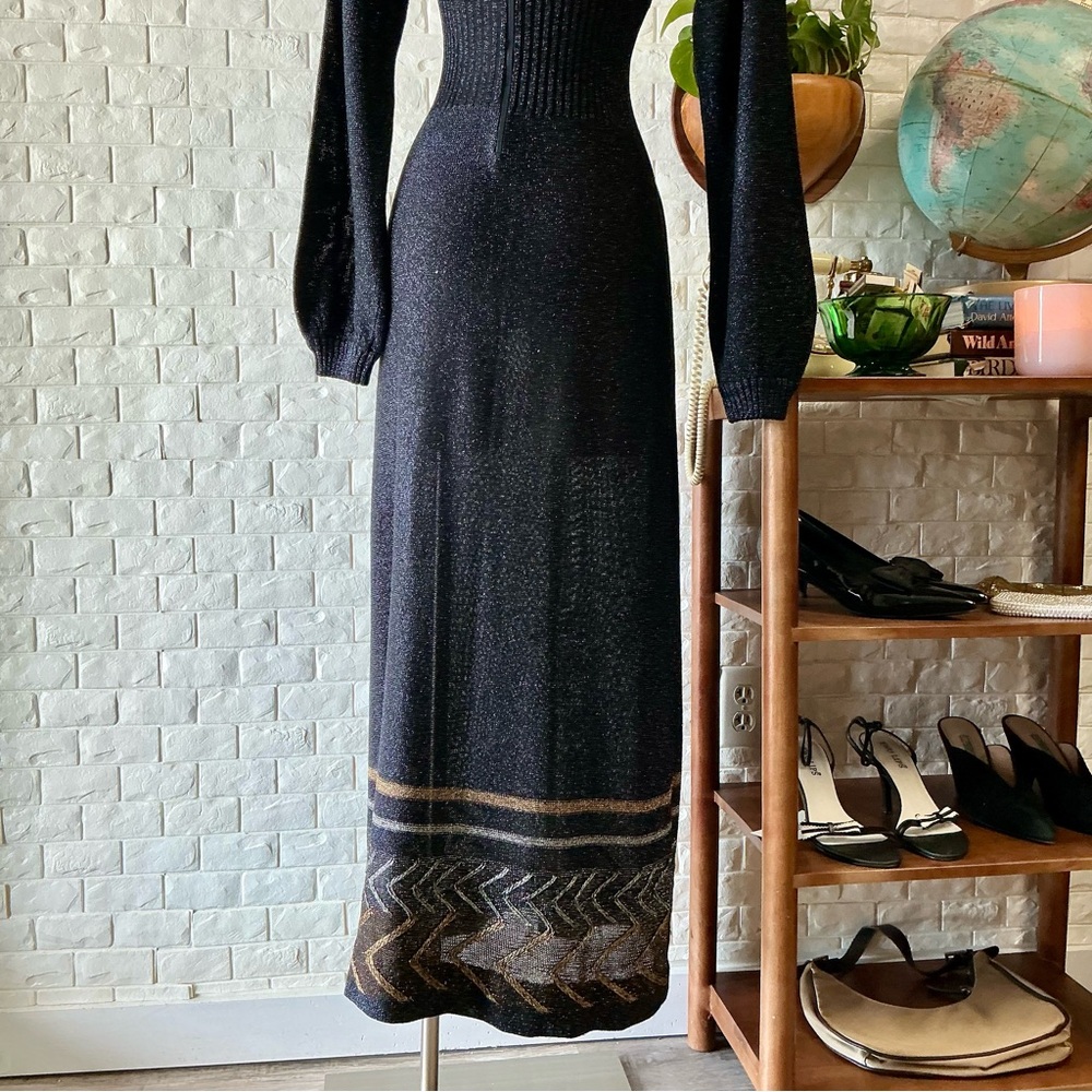 Vintage 1970s Wenjilli Long Sweater Dress Metallic Lurex Glitter Knit Gown - Picture 8 of 12
